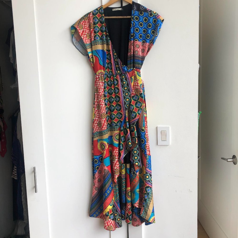Alice + Olivia Wrap Silk Midi Patterned Dress with tie Size 0